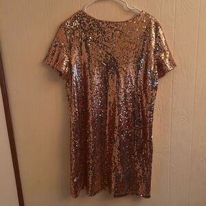 Gold Sequin Short Sleeve Dress